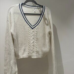 COPY - Preppy Nordstrom BP White V-Neck Sweater with Navy Blue Border